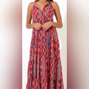 NWT Oliphant Long Tiered Tassel Dress in Diamond Coral S
